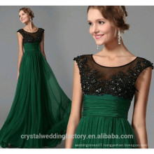 New Design Elegant Cheap Cap Sleeve Green Patterns Beach Bridesmaid or Evening Dresses Long LB36